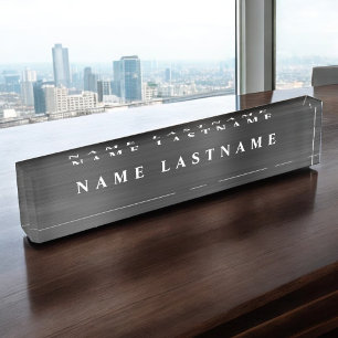 Custom Logo Elegant Black White Desk Nameplate