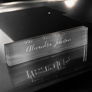 Custom Logo Elegant Black White Desk Nameplate