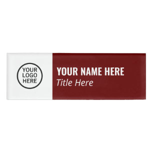 Custom Logo Elegant Burgundy White Magnet Title Name Tag