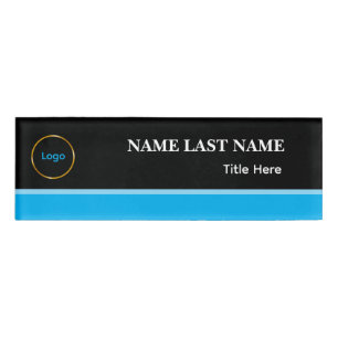 Custom Logo Elegant Dusty Blue Black, White Magnet Name Tag