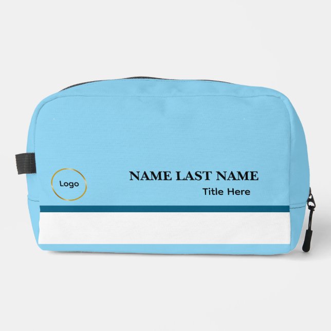 Custom Logo Elegant Dusty Blue White Magnet Dopp Kit (Front)