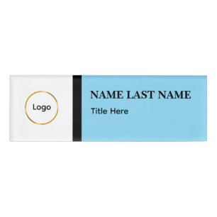 Custom Logo Elegant Dusty Blue White Magnet Name Tag