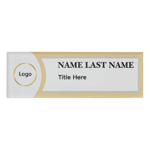 Custom Logo Elegant Dusty Blue White Magnet Name Tag