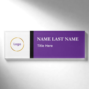 Custom Logo Elegant Dusty Blue White Magnet Name Tag