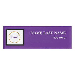 Custom Logo Elegant Dusty Blue White Magnet Name Tag