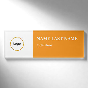 Custom Logo Elegant Dusty Blue White Magnet Name Tag