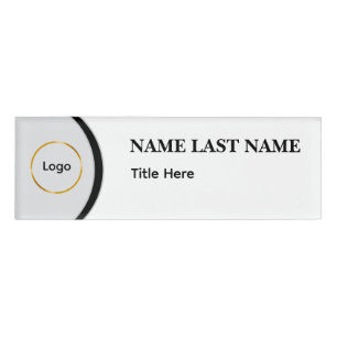 Custom Logo Elegant Dusty Blue White Magnet Name Tag