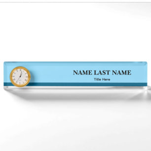 Custom Logo Elegant Dusty Blue White Magnet Nameplate