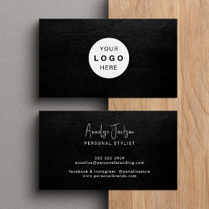 Custom logo elegant luxury black leather  business card