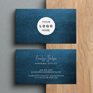 Custom logo elegant luxury blue leather  business card