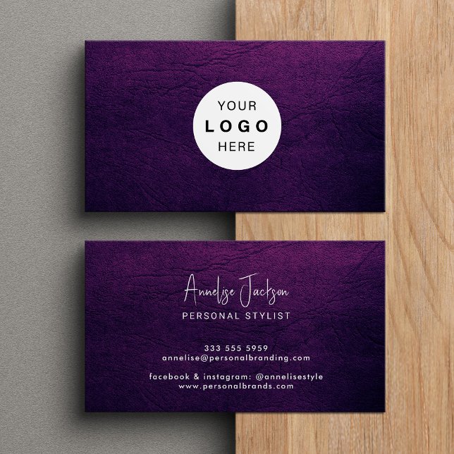 Custom logo elegant luxury purple leather  business card (Creator Uploaded)