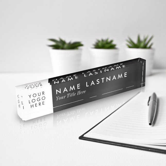 Custom Logo Elegant Minimalist Black White Acrylic Nameplate (Creator Uploaded)