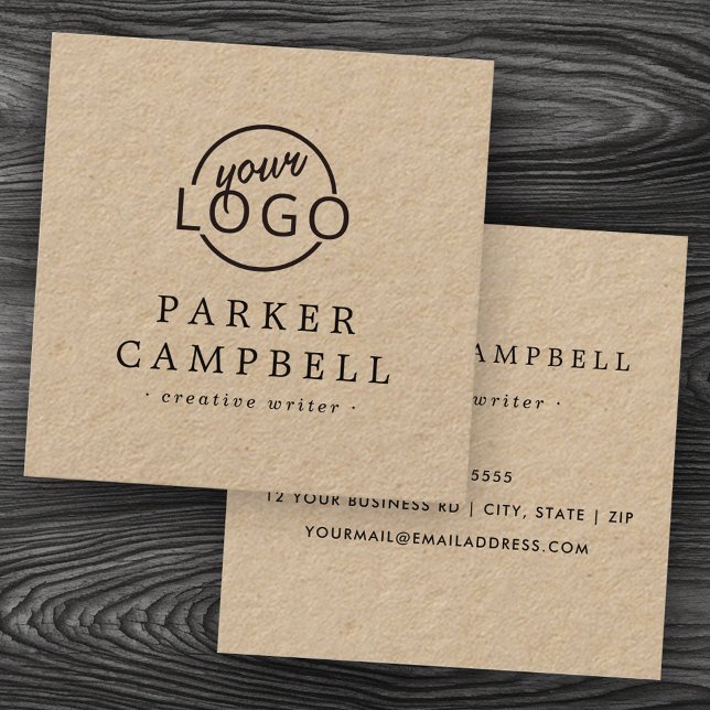 Custom logo elegant minimalist Kraft paper Square Business Card (Custom logo elegant minimalist Kraft paper Square Business Card)