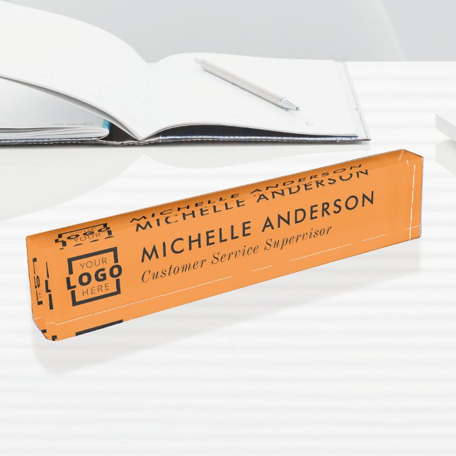Custom Logo Elegant Modern Minimalist Orange Black Nameplate (Creator Uploaded)