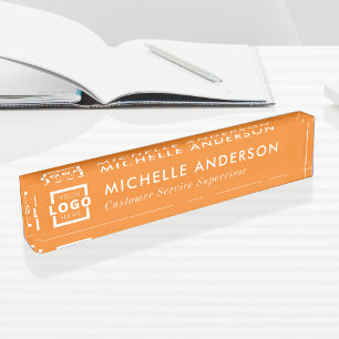 Custom Logo Elegant Modern Minimalist Orange White Nameplate