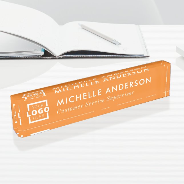 Custom Logo Elegant Modern Minimalist Orange White Nameplate (Creator Uploaded)