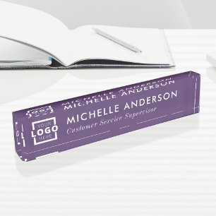 Custom Logo Elegant Modern Minimalist Purple White Nameplate