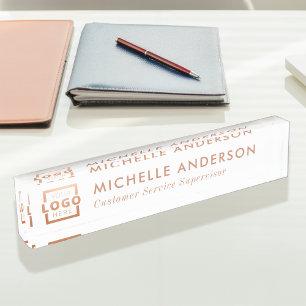 Custom Logo Elegant Modern Minimalist Rose Gold Nameplate