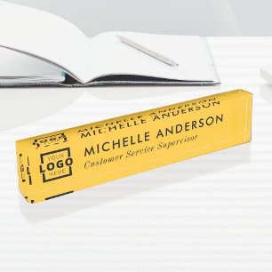 Custom Logo Elegant Modern Minimalist Yellow Black Nameplate