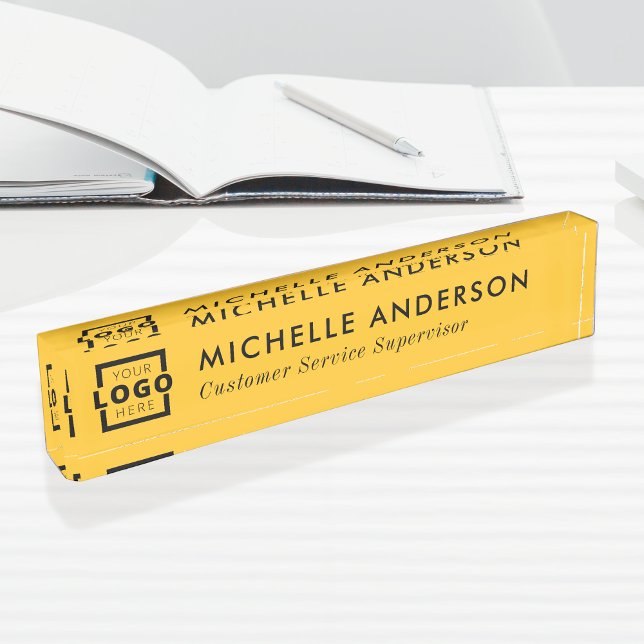 Custom Logo Elegant Modern Minimalist Yellow Black Nameplate (Creator Uploaded)