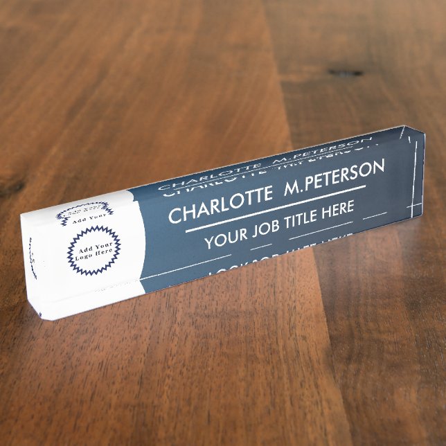 Custom Logo Elegant Navy Blue Nameplate (Side)