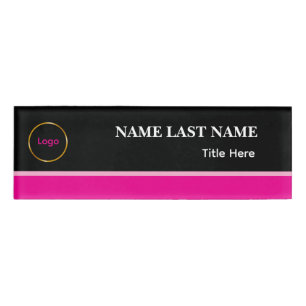 Custom Logo Elegant Pink,Black & White Magnet Name Tag