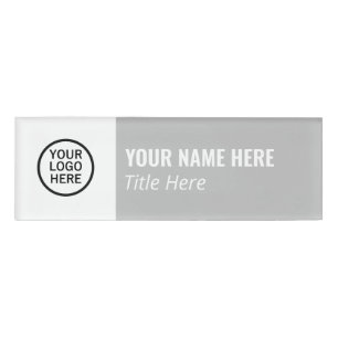 Custom Logo Elegant Silver White Magnet Title Name Tag