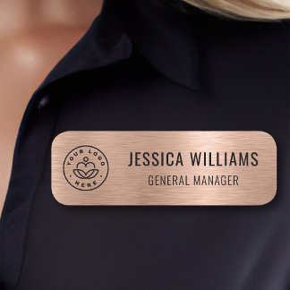 Custom Logo Employee Faux Brushed Rose Gold Name Tag