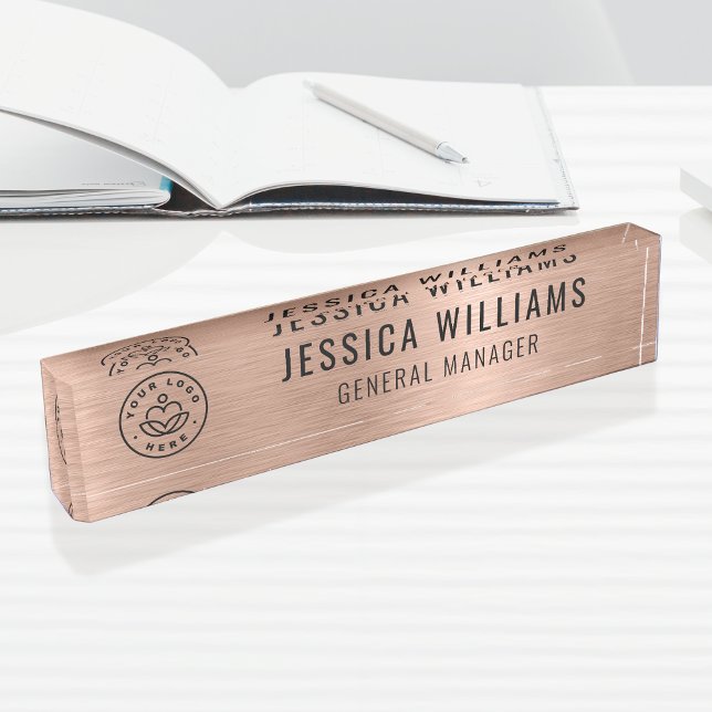 Custom Logo Employee Luxury Faux Brushed Rose Gold Nameplate (Creator Uploaded)