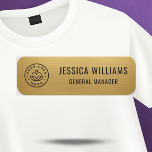 Custom Logo Employee Magnetic Safety Pin Faux Gold Name Tag