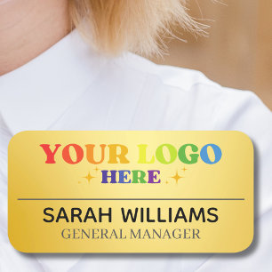 Custom Logo Employee Magnetic Safety Pin Faux Gold Name Tag