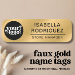 Custom Logo Employee Magnetic Safety Pin Faux Gold Name Tag<br><div class="desc">Looking for branded name tags for your employees? Check out this Custom Logo Employee Magnetic Safety Pin Faux Gold Name Tag. You can add your logo and details very easily or customise even further by using the design tool. Happy branding!</div>