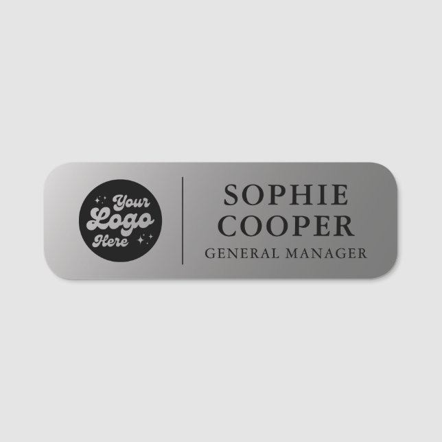 Custom Logo Employee Name Faux Silver   Tag (Front)