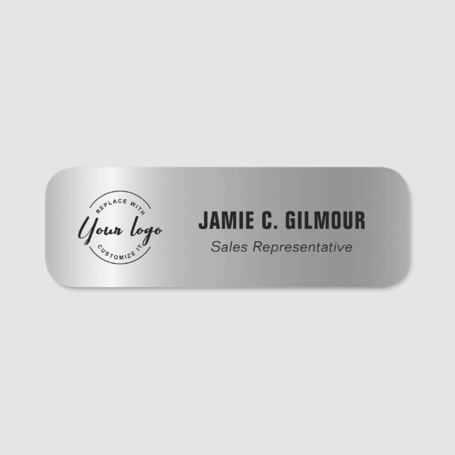 Custom Logo Employee Name Silver chrome Magnetic Tag (Front)