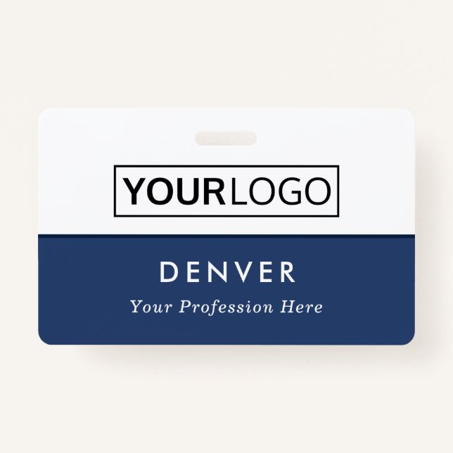 Custom logo employee name title blue white id ID badge (Front)