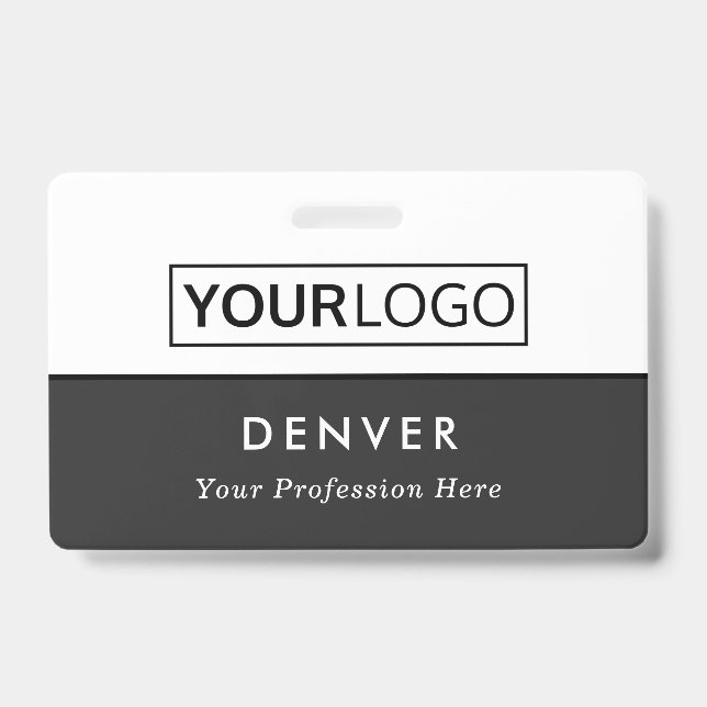 Custom logo employee name title grey and white id badge (Front)