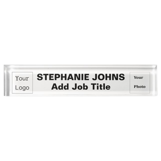 Custom Logo Employee Photo Black White Simple Nameplate (Front)