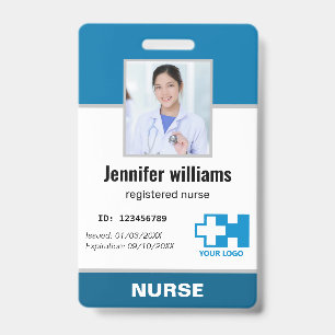 Custom Logo Employee Photo Name Nurse elegant ID  Badge