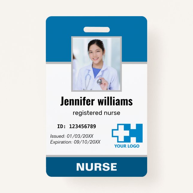 Custom Logo Employee Photo Name Nurse elegant ID  ID Badge (Front)