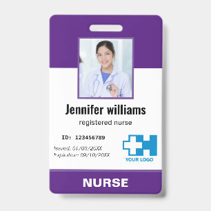 Custom Logo Employee Photo Name Nurse purple  ID Badge