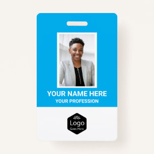 Custom Logo Employee Photo Personalised Blue ID Badge