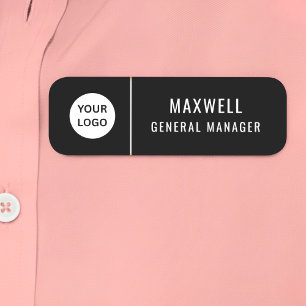 Custom Logo Employee Staff Safety Pin Black Name Tag