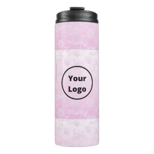 Custom logo engraved pink floral thermal tumbler