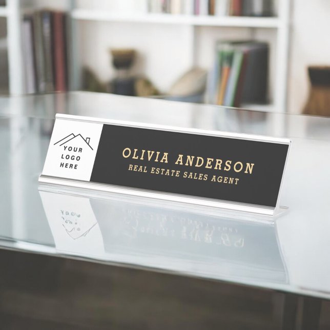 Custom Logo Executive Black Gold Professional Desk Name Plate (Creator Uploaded)