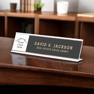 Custom Logo Executive Black Gold Professional Desk Name Plate