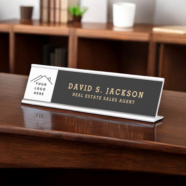 Custom Logo Executive Black Gold Professional Desk Name Plate (Creator Uploaded)