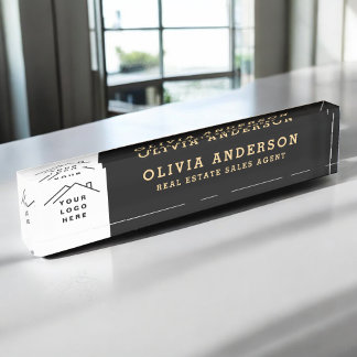 Custom Logo Executive Black Gold Professional Nameplate