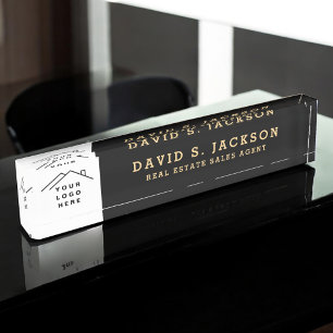 Custom Logo Executive Black Gold Professional Nameplate