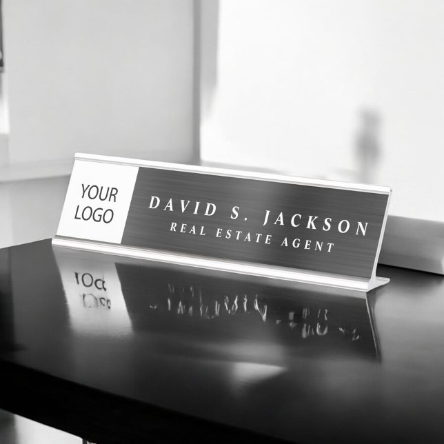 Custom Logo Executive Black Professional Desk Name Plate (Creator Uploaded)