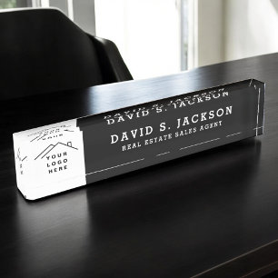 Custom Logo Executive Black Professional Nameplate